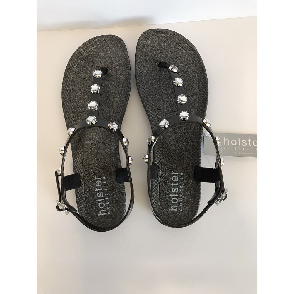 black sandal flats‎ with studs women's 7